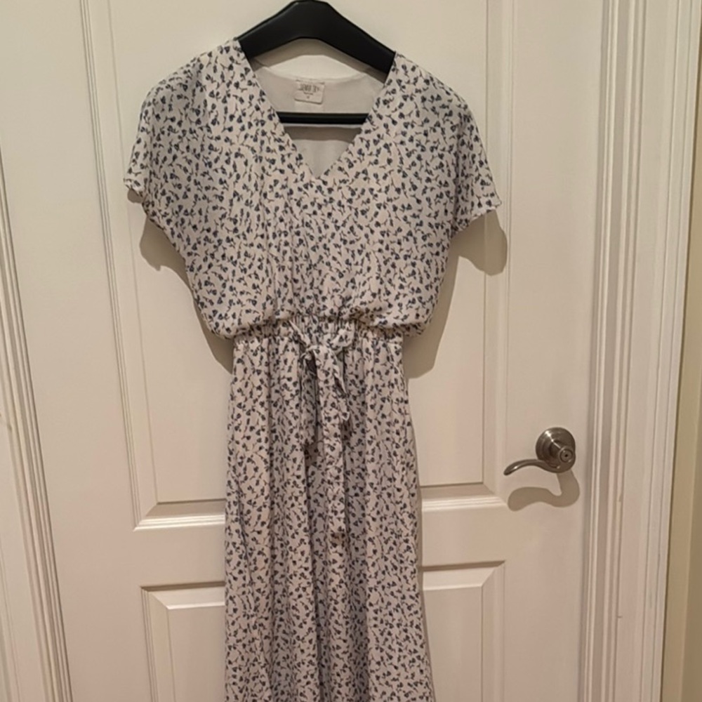 Sienna Sky White Midi Dress with Blue Flower Print